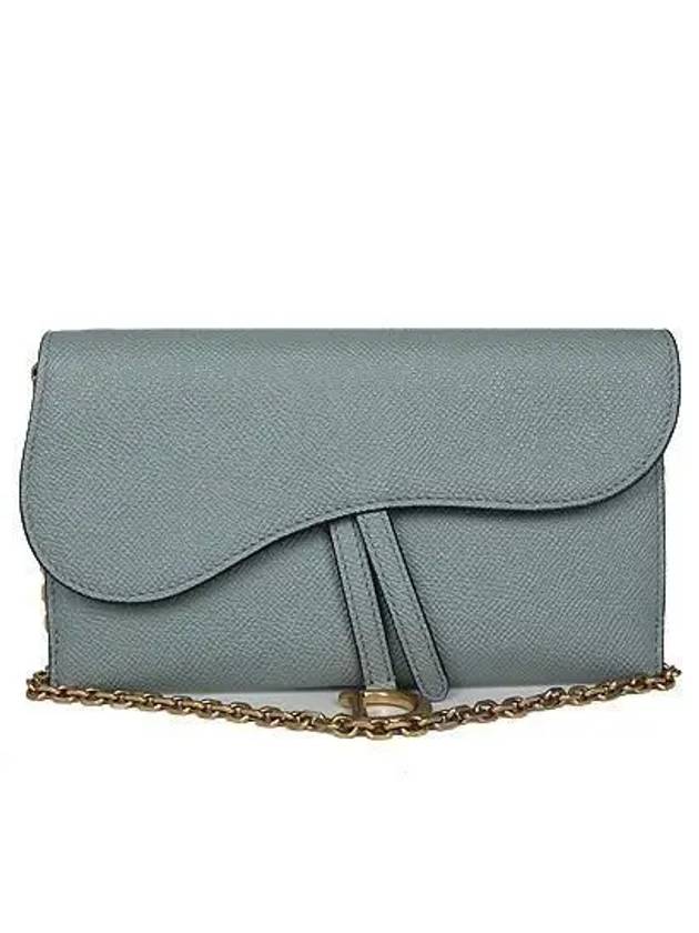 S5614 Saddle gray leather long wallet and chain crossbag - DIOR - BALAAN 2