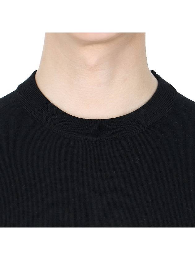 Regular Fit Crew Neck Wool Knit Top Black - STONE ISLAND - BALAAN 7