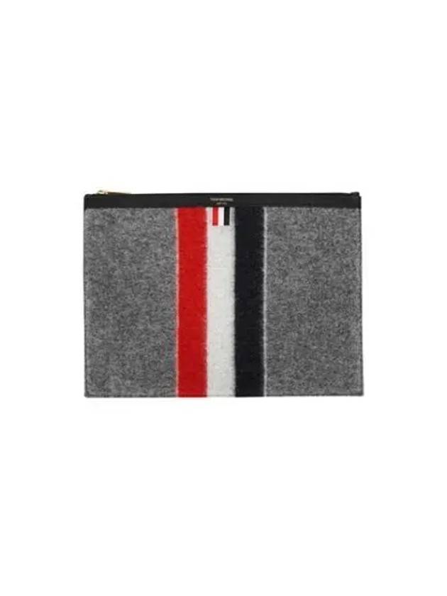 Men's Three Stripes Boiled Wool Stripe Zipper Document Holder Clutch Bag Medium Grey - THOM BROWNE - BALAAN 2