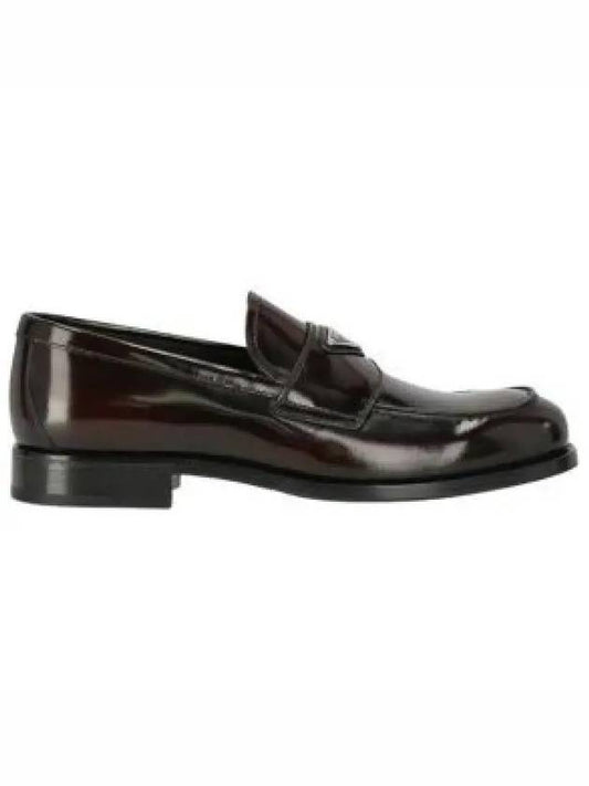 Men's Triangle Logo Leather Loafers Dark Brown - PRADA - BALAAN 2