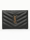 Grain Leather Quilted Stitch Card Wallet Black - SAINT LAURENT - BALAAN 4