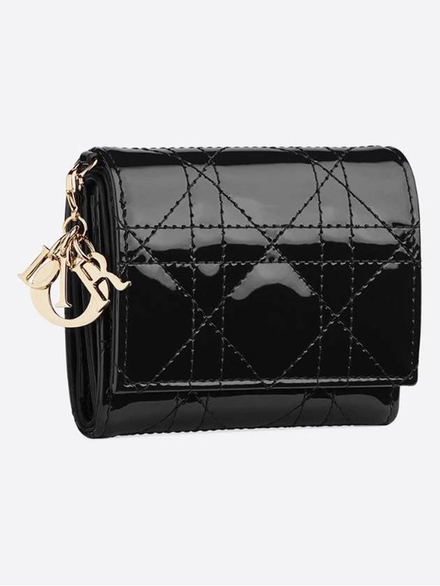 Lady Lotus Patent Cannage Half Wallet Black - DIOR - BALAAN 3