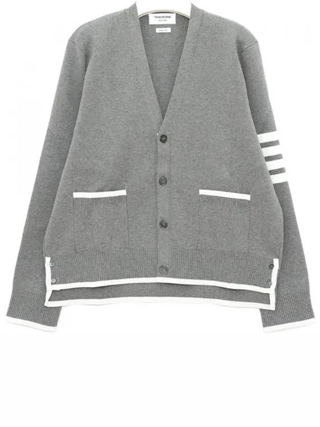 V-Neck Diagonal Armband Cardigan Grey - THOM BROWNE - BALAAN 2