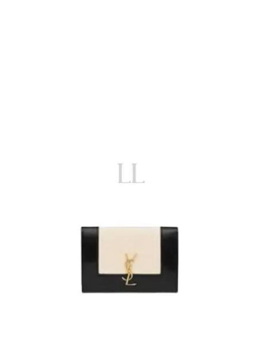 Cassandra Business Card Case Lambskin and Brushed Leather Off White Black - SAINT LAURENT - BALAAN 2
