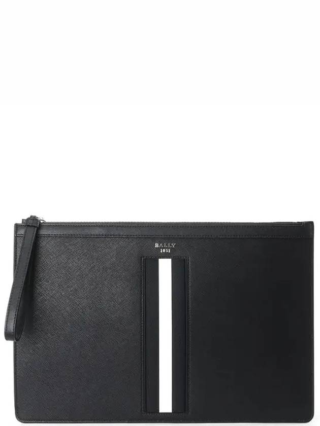 Bollis Large Recycled Leather Clutch Bag Black - BALLY - BALAAN 2