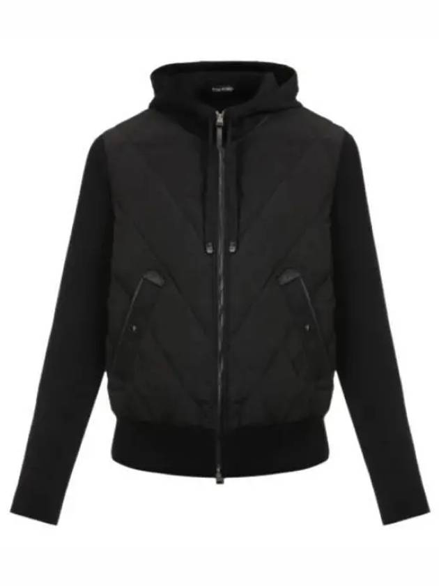 Wool Padded Zip-Up Hoodie Black - TOM FORD - BALAAN 1