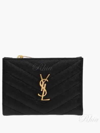 Grain Leather Quilted Stitch Card Wallet Black - SAINT LAURENT - BALAAN 2