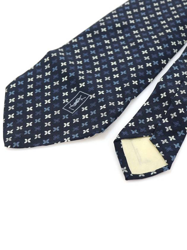 100 silk navy flower pattern tie - SAINT LAURENT - BALAAN 4