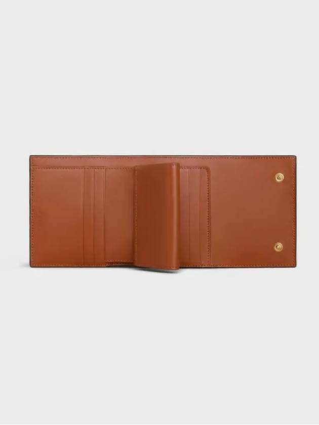 Triomphe Canvas Lambskin Trifold Small Half Wallet Tan - CELINE - BALAAN 4