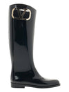 V Logo Leather Rain Boots Black - VALENTINO - BALAAN 3