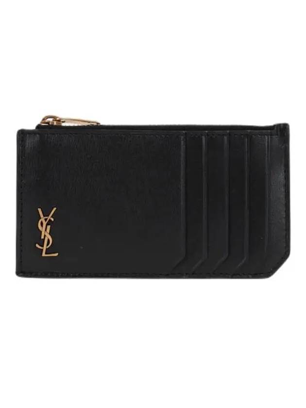 Monogram Leather Gold Zipper Card Wallet Black - SAINT LAURENT - BALAAN 2