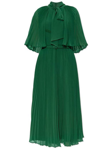 Self Portrait Pleated Dress With Bow, Women's, Green - SELF PORTRAIT - BALAAN 1