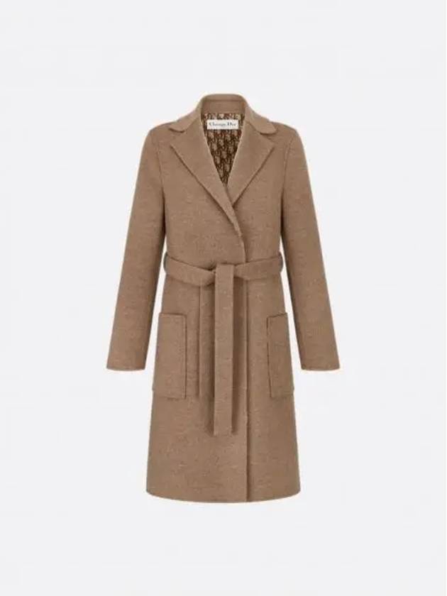 Belted Coat Brown Reversible Wool Internal Oblique - DIOR - BALAAN 2