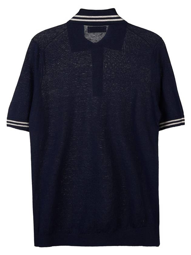 Striped Edge Linen Cotton Blend Polo Shirt Navy - BRUNELLO CUCINELLI - BALAAN 3