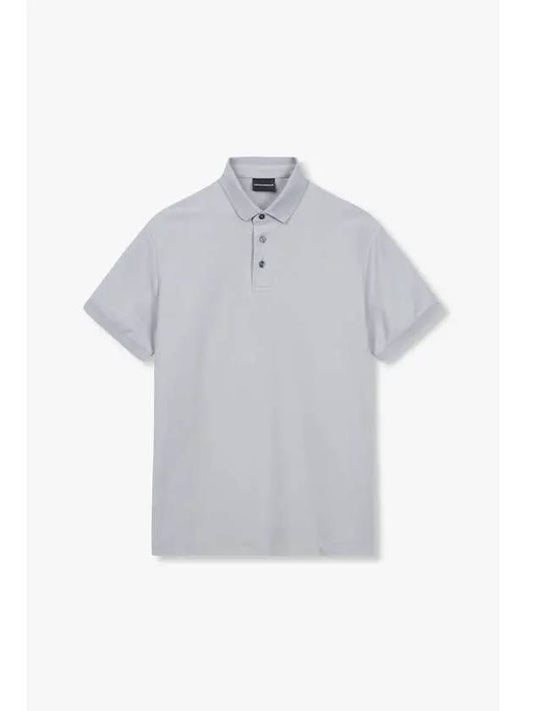 Men s Hidden Logo Pique Polo Shirt Gray - EMPORIO ARMANI - BALAAN 1