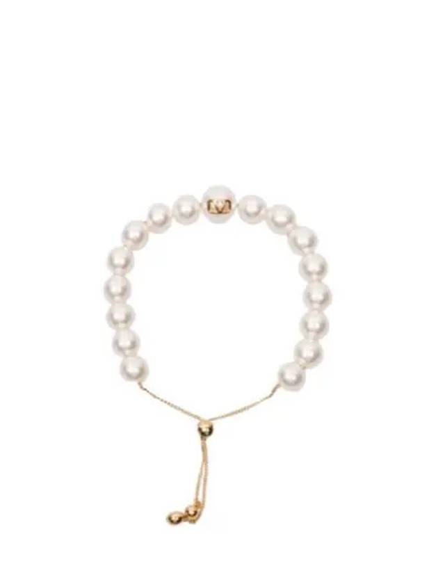 V Logo Signature Metal Resin Pearl Bracelet Gold - VALENTINO - BALAAN 2