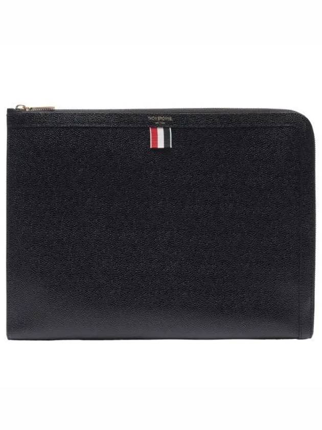 Three Stripes Tab Pebble Document Folio Clutch Bag Black - THOM BROWNE - BALAAN 2