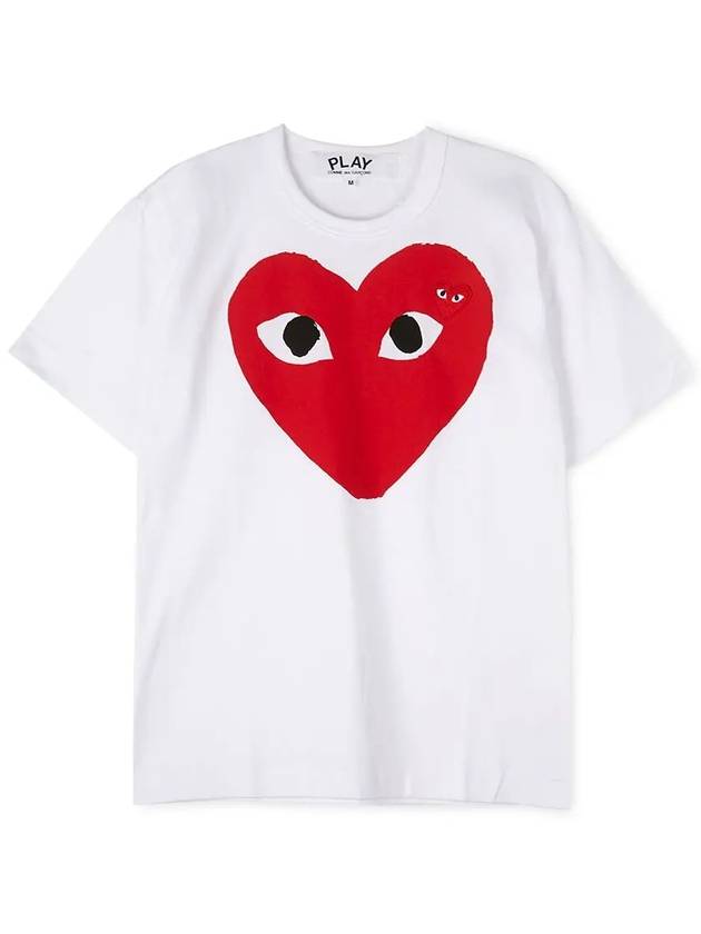 Comme des Gar ons Men s Double Heart Wappen White Short Sleeve T Shirt AZ T026 051 1 - COMME DES GARCONS PLAY - BALAAN 1