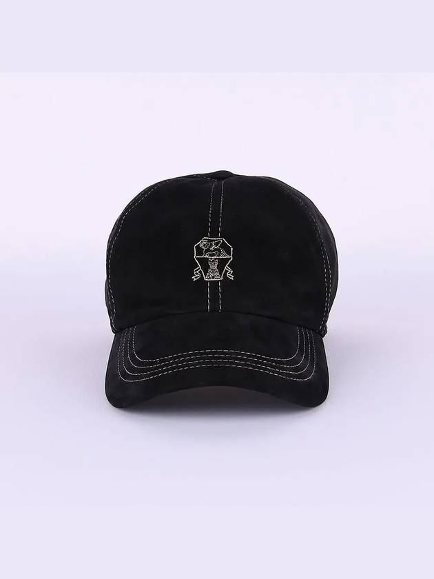 Embroidered Logo Suede Ball Cap Black - BRUNELLO CUCINELLI - BALAAN 3