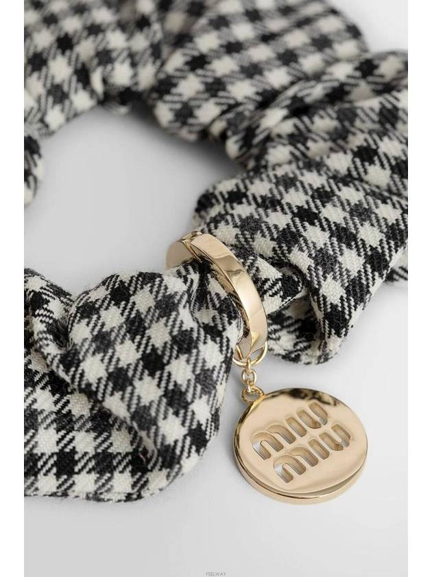 Gingham Check Wool Scrunchie Black White - MIU MIU - BALAAN 3