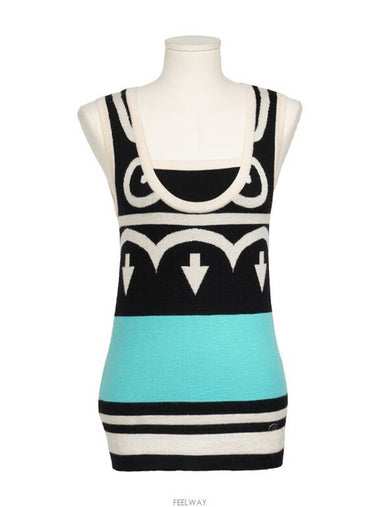 Cashmere Sleeveless Black White Light Blue 36 74222 - CHANEL - BALAAN 1