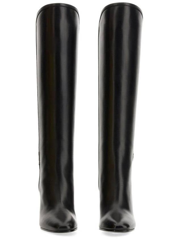 Jane Monogram Leather Heel Middle Boots Black - SAINT LAURENT - BALAAN 3