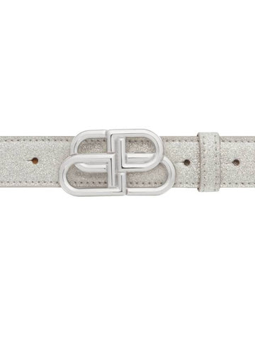 BB Buckle Glitter Calf Leather Belt Silver - BALENCIAGA - BALAAN 1