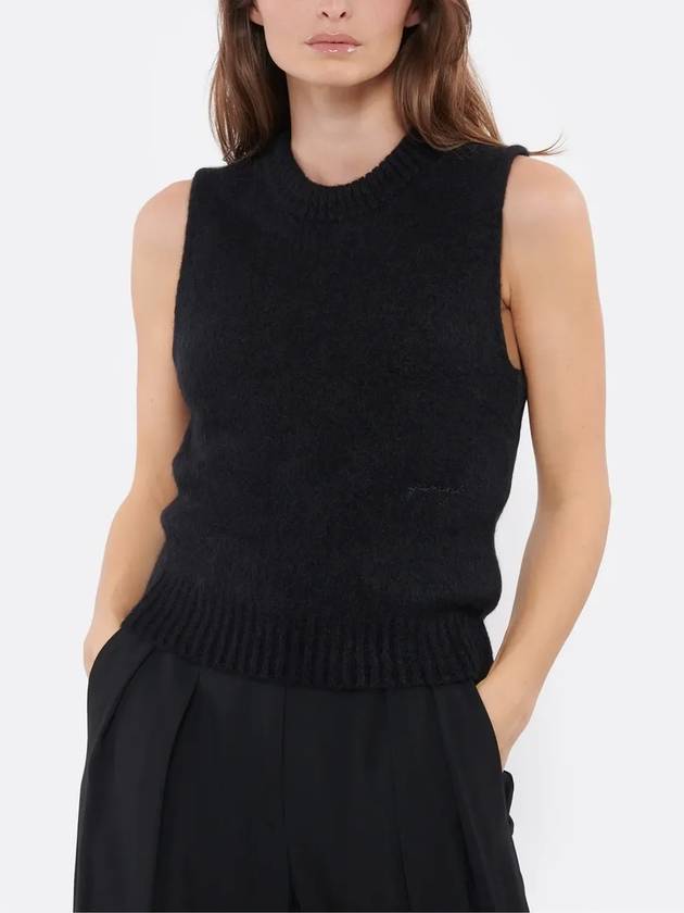 Brushed Alpaca O Neck Vest Knit Top Black - GANNI - BALAAN 4