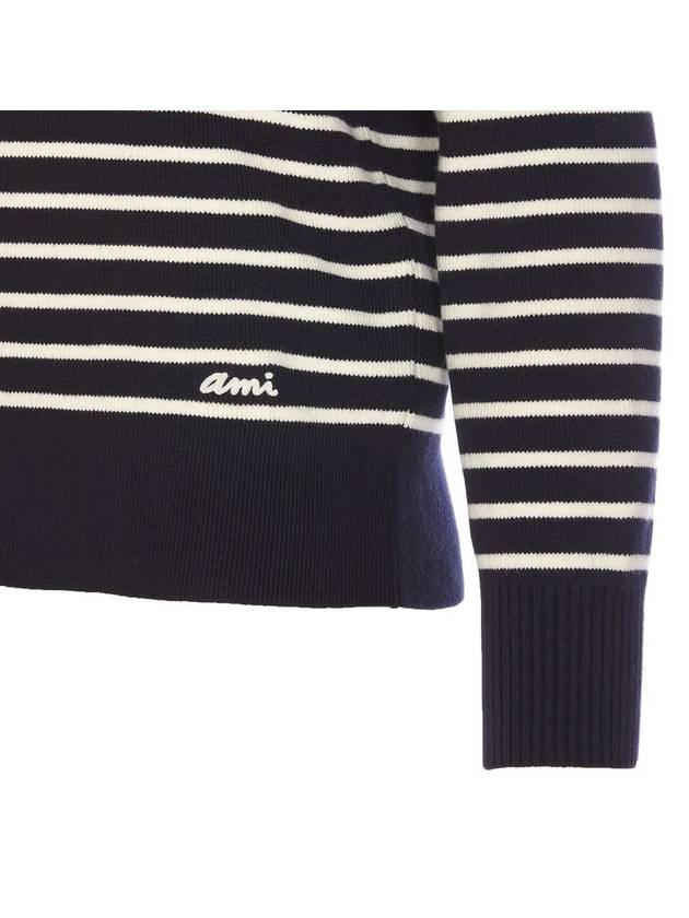 Striped Sailor Crew Neck Knit Top White Navy - AMI - BALAAN 4