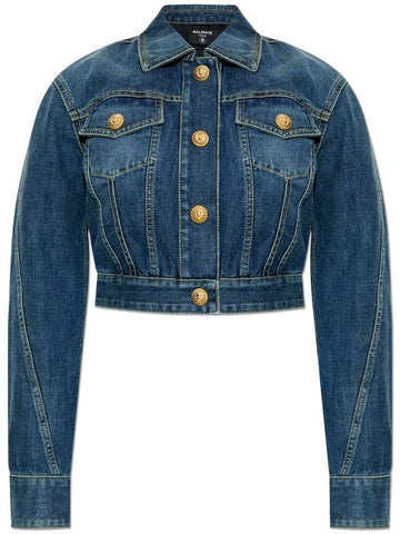 Balmain Short Denim Jacket, Women's, Navy Blue - BALMAIN - BALAAN 1