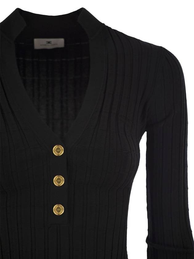 Ribbed viscose sweater with button placket - ELISABETTA FRANCHI - BALAAN 4