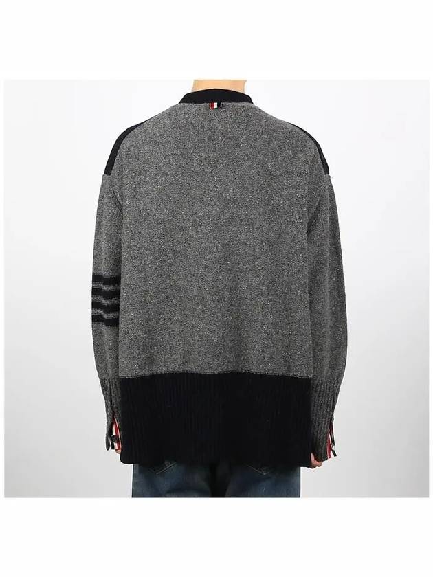 Donegal Diagonal Oversized Colour Block Wool Cardigan Grey - THOM BROWNE - BALAAN 5