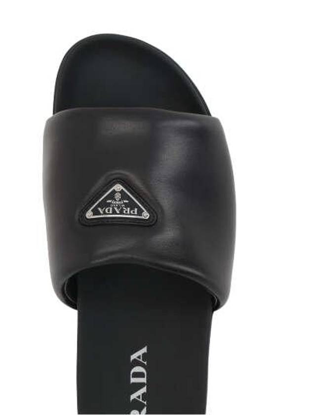 Logo Padded Leather Slippers Black - PRADA - BALAAN 5