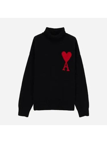 Big heart logo men s turtleneck knit black BKUKS402 018 - AMI - BALAAN 1