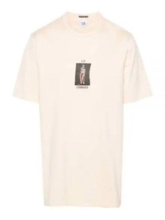 30/2 Mercerized Jersey Twisted Graphic Short Sleeve T-Shirt Beige - CP COMPANY - BALAAN 1