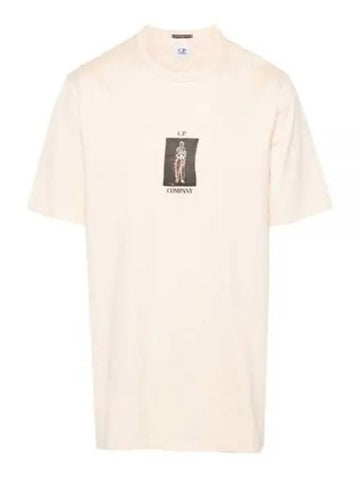 30/2 Mercerized Jersey Twisted Graphic Short Sleeve T-Shirt Beige - CP COMPANY - BALAAN 1