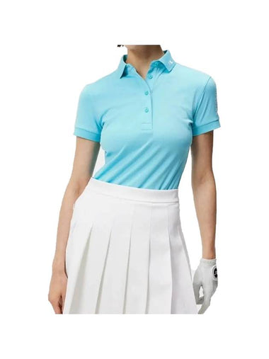 Women's Tour Tech Embroidered Logo Short Sleeve Polo Shirt Blue Curacao - J.LINDEBERG - BALAAN 1