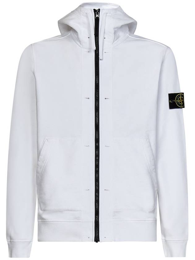 Wappen Patch Cotton Fleece Zip Up Hoodie White - STONE ISLAND - BALAAN 1