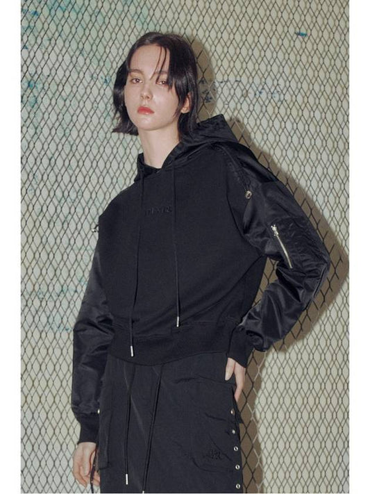 Shoulder shirring nylon color combination hooded sweatshirt black - DIAIRE - BALAAN 2