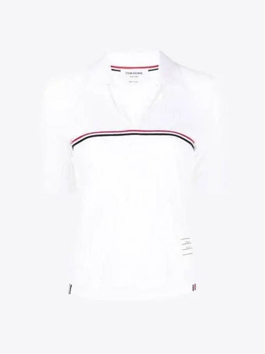 Three Stripes High Twist Rib Polo Shirt White - THOM BROWNE - BALAAN 2