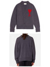 Big Heart Logo Wool Cardigan Grey - AMI - BALAAN 6