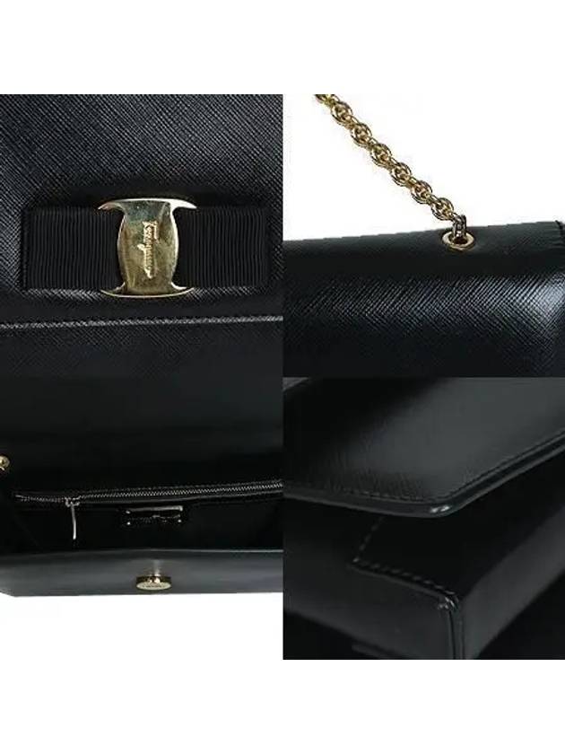 Ferragamo D855 Gold Barra Decoration Black Saffiano Genie Chain Shoulder Cross Bag - SALVATORE FERRAGAMO - BALAAN 5