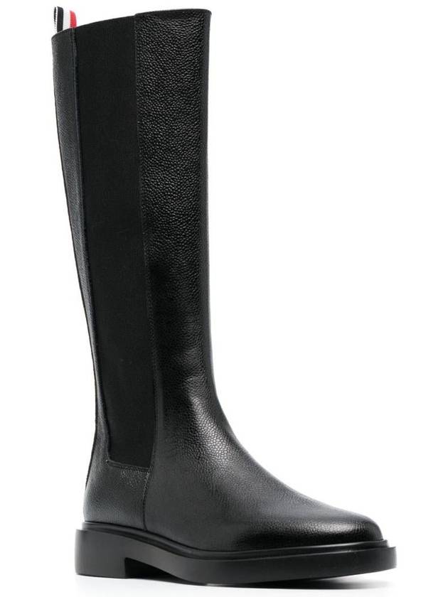 Logo Pebble Leather Chelsea Long Boots Black - THOM BROWNE - BALAAN 6