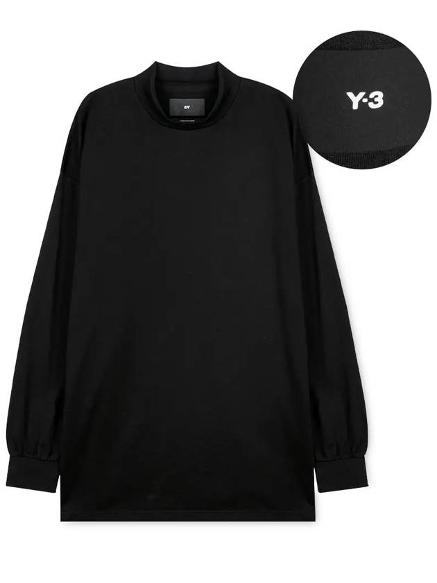 Logo Patch Mock Neck Loose Fit Long Sleeve T-Shirt Black - Y-3 - BALAAN 2