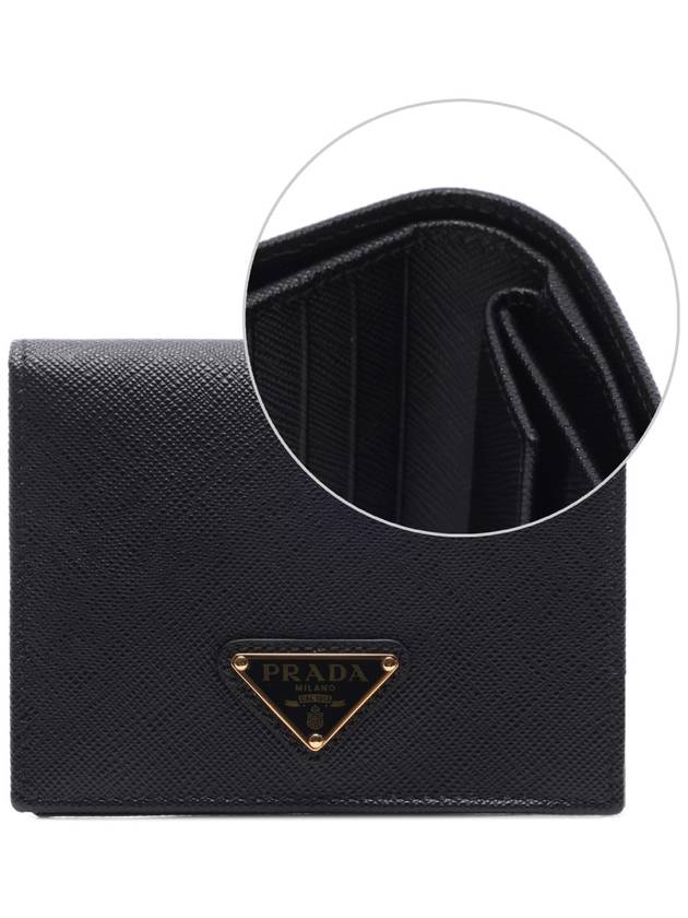 Gold Hardware Triangle Logo Saffiano Half Wallet Black - PRADA - BALAAN 3