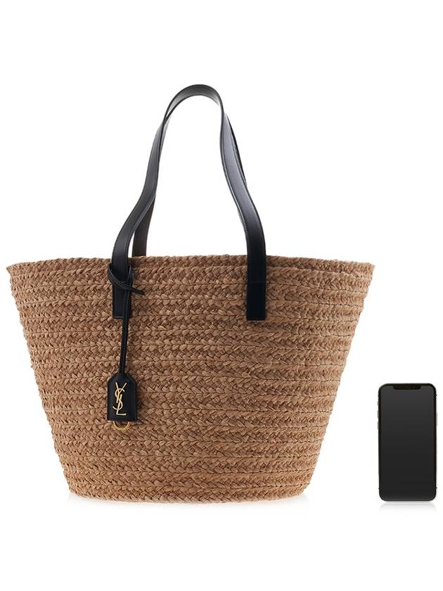 Raffia Panier Basket Tote Bag Natural Black - SAINT LAURENT - BALAAN 7