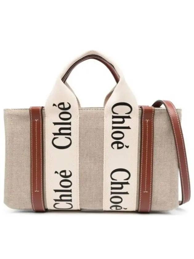 Woody Small Canvas Tote Bag White Brown Beige - CHLOE - BALAAN 3