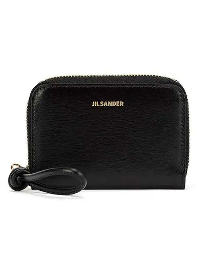 Logo Plaque Zip Round Calf Leather Coin Wallet Black - JIL SANDER - BALAAN 2