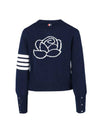 Floral Intarsia Cotton Cardigan Navy - THOM BROWNE - BALAAN 3