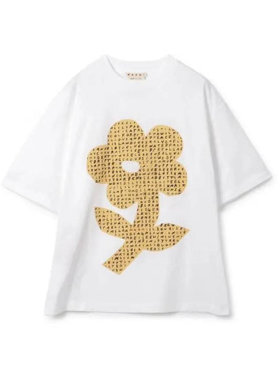 Floral Print Cotton Short Sleeve T-Shirt White - MARNI - BALAAN 2